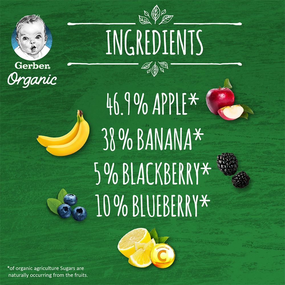 Gerber - Organic Apple, Banana, Blueberry & Blackberry 90g