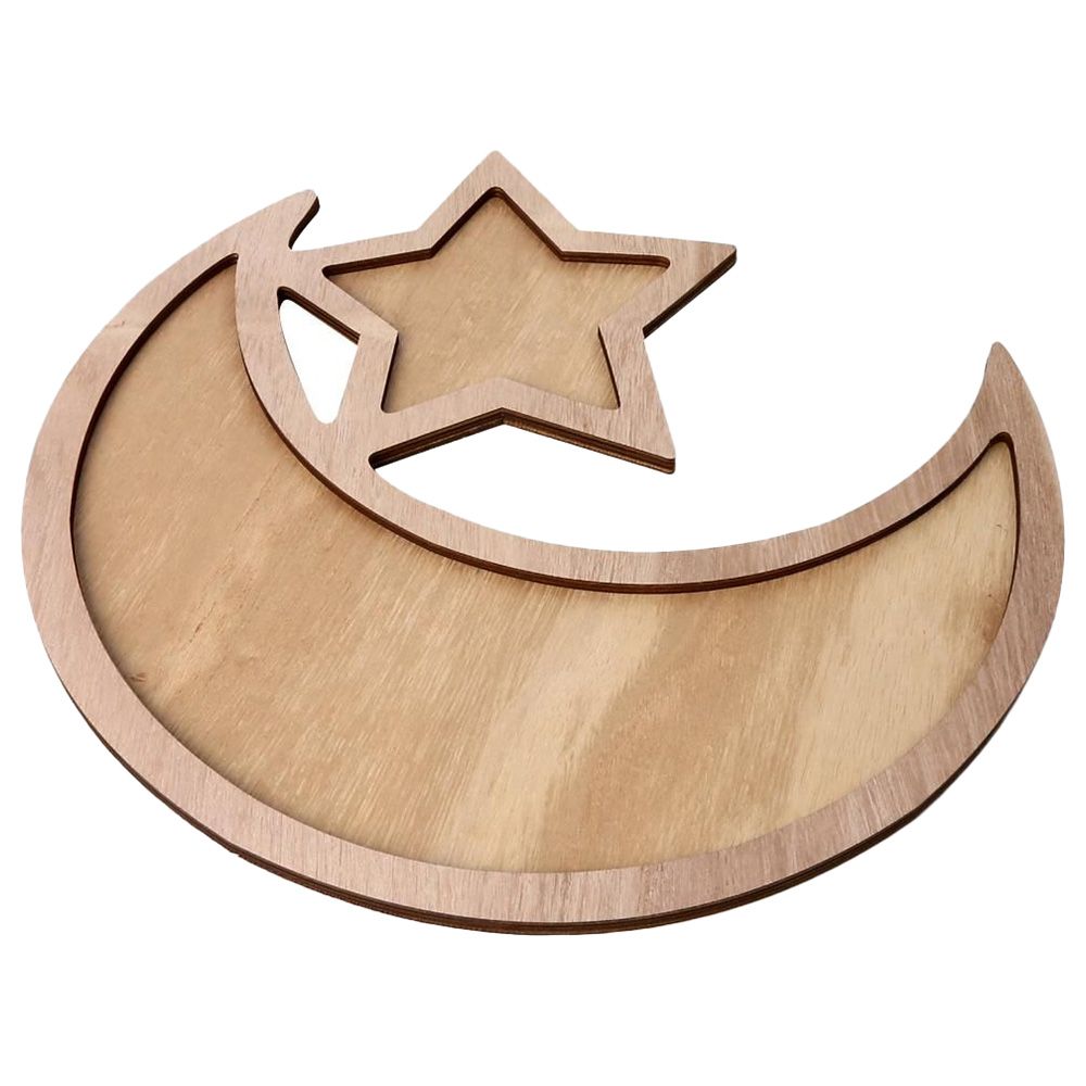 HilalFul - Acacia Wood Tray: Moon Star