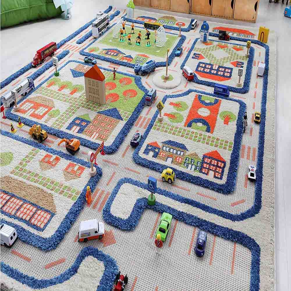 IVI - Traffic Blue Design Educational 3D Carpet Playmat - Medium