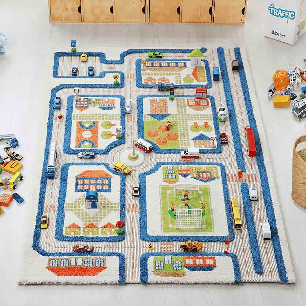 IVI - Traffic Blue Design Educational 3D Carpet Playmat - Medium