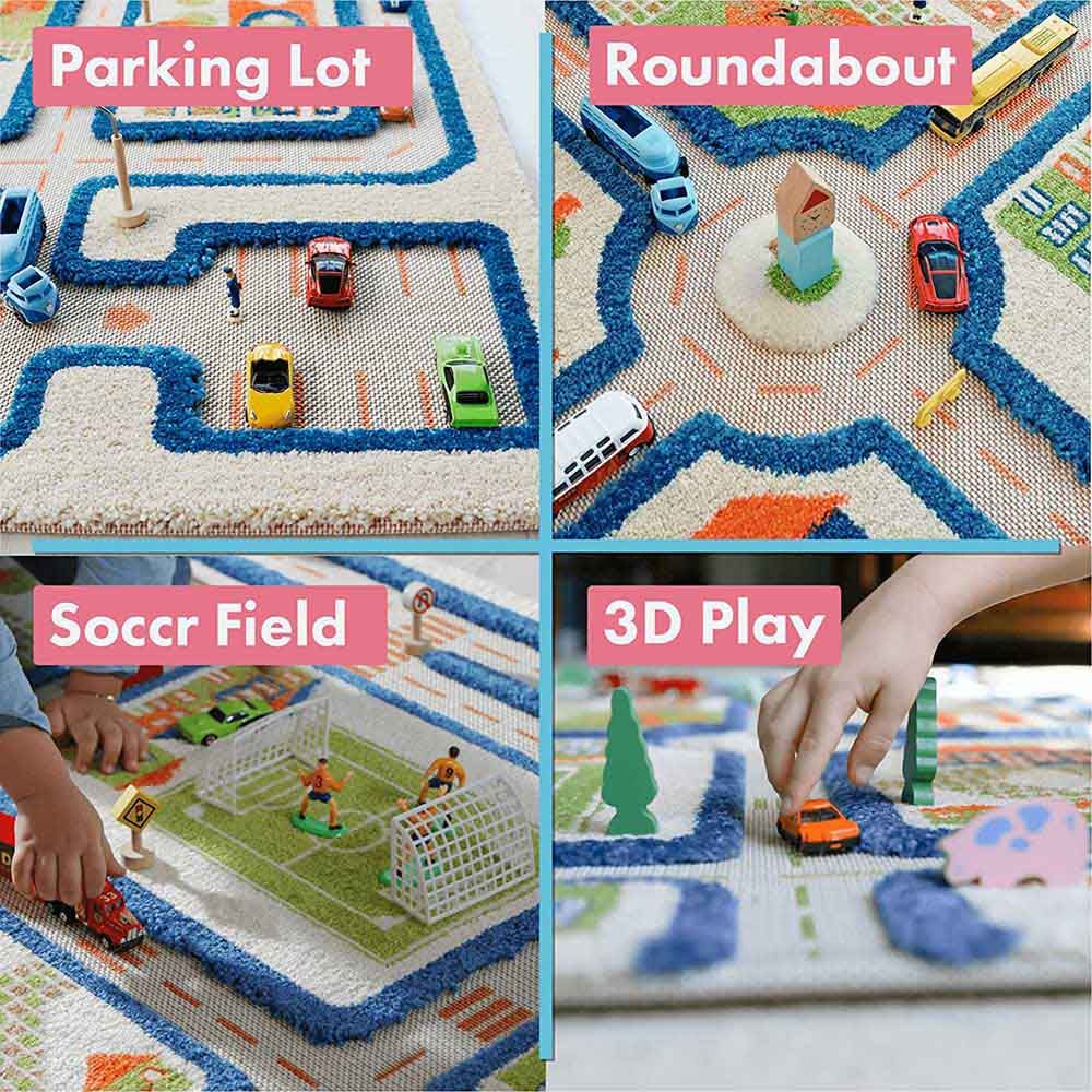 IVI - Traffic Blue Design Educational 3D Carpet Playmat - Medium