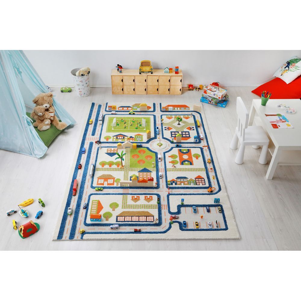 IVI - Traffic Design Educational 3D Carpet Playmat - XL - 160 x 230 cm - Blue