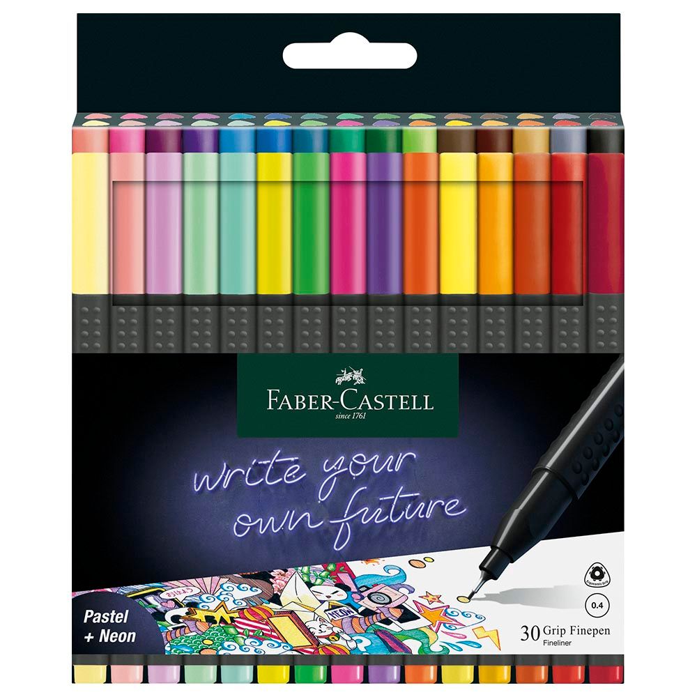 Faber-Castell - Grip Finepen Neon & Pastel - 0.4Mm - 30Pcs