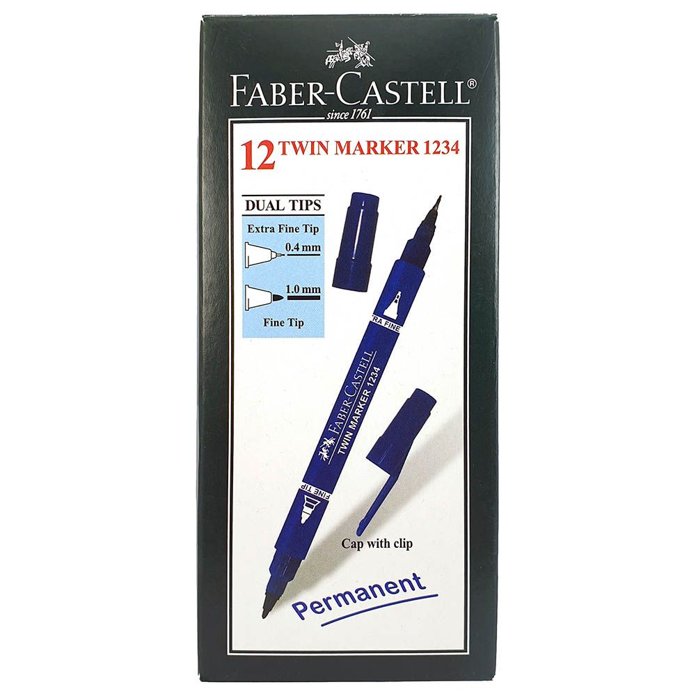 Faber-Castell - Double Sided Blue Permanent Marker - 12pcs