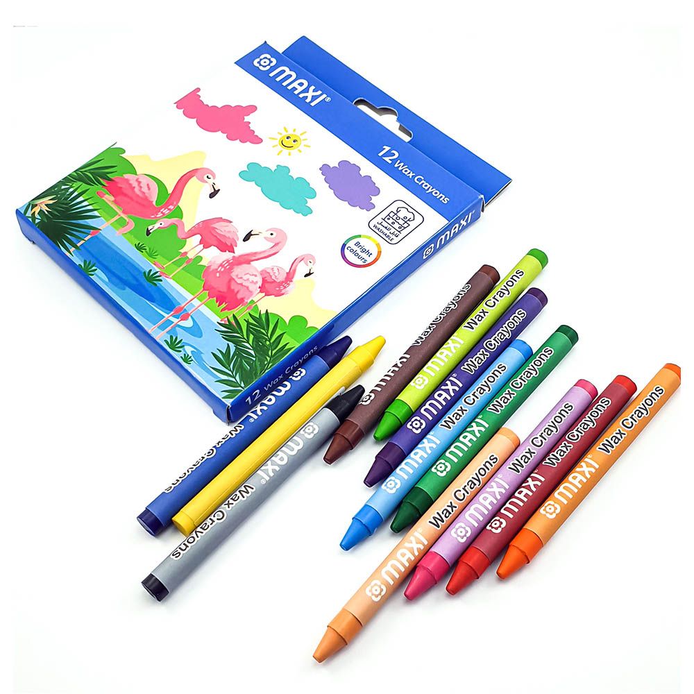 Maxi - Regular Wax Crayons 90mm - 12 Color 