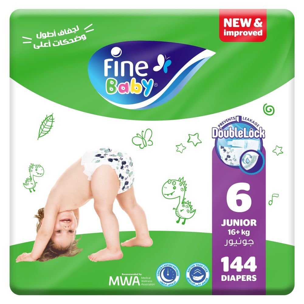 Fine Baby - Diaper Size 6, 16+ kg Junior 144 Diapers