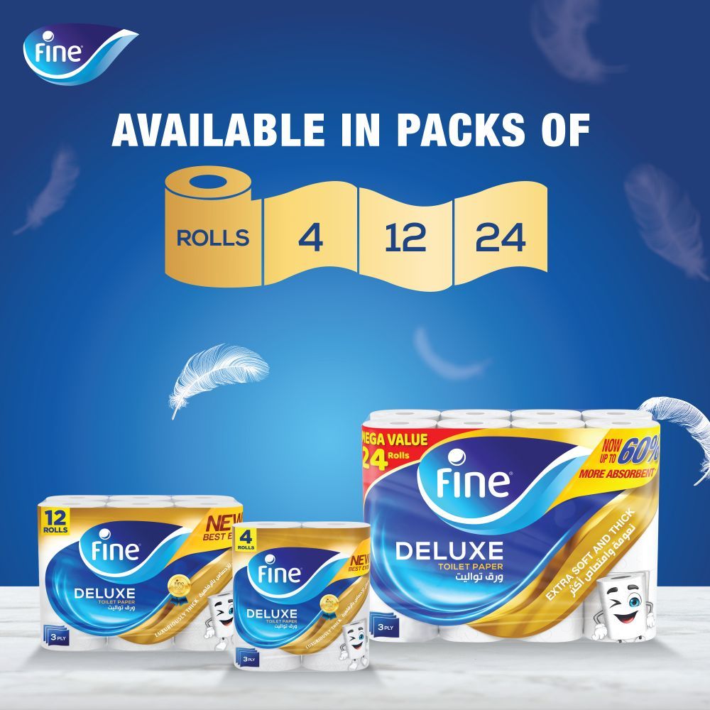 Fine Deluxe Toilet Paper - Highly Absorbent 3 Ply  24 Rolls