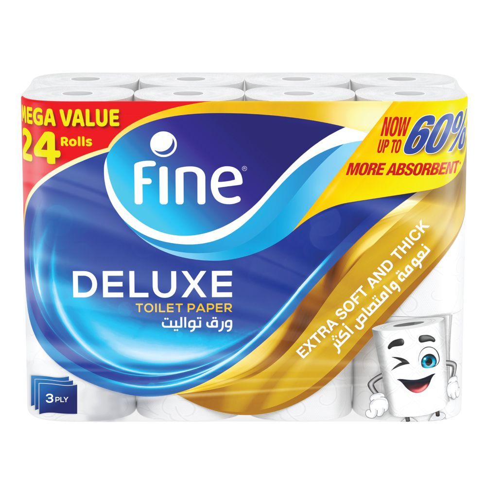 Fine - Deluxe Toilet Tissue Paper - Highly Absorbent 3 Ply 24 Rolls