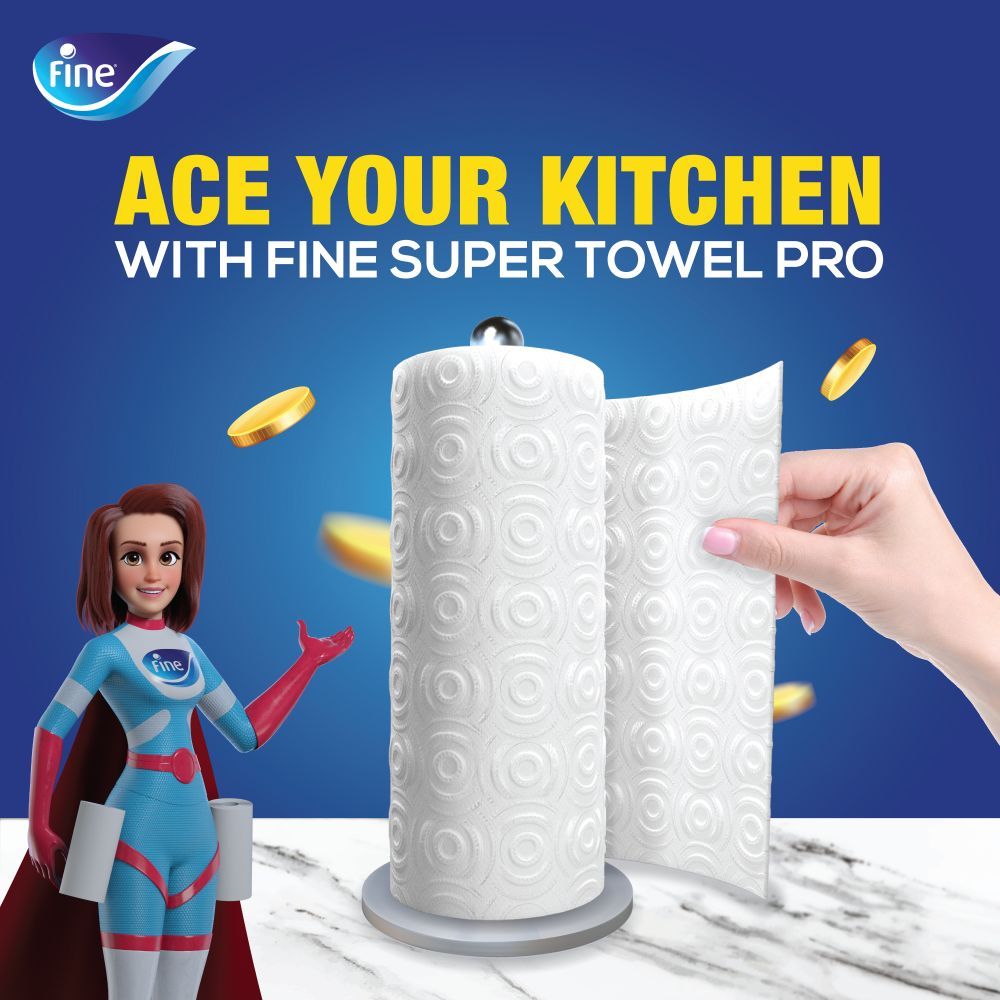 Fine - Kitchen Paper Towel - Highly Absorbent 3 Ply Tissue - 6 Rolls