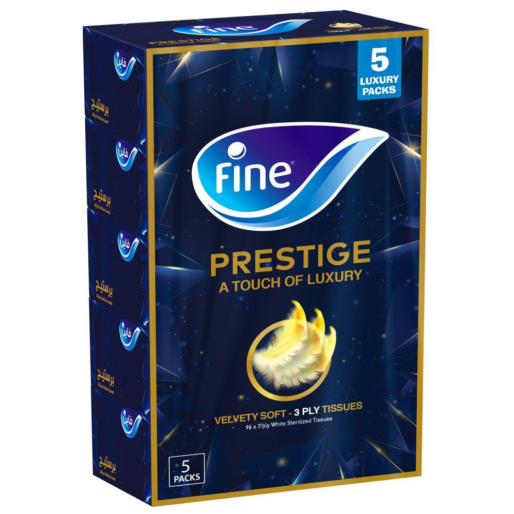 Fine - Prestige Facial Tissue 96 Sheets x 3 Ply - Pack Of 5