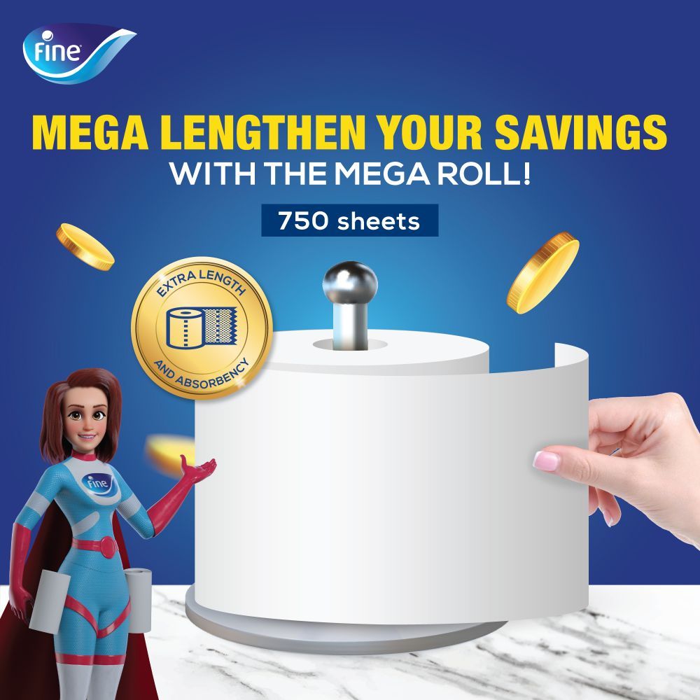 Fine - Sterilized Kitchen Towel, Mega Roll, 325M Pack Of 2, 3000 Sheets