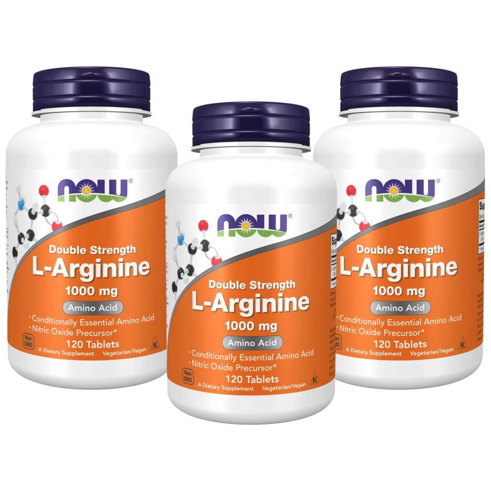 Now Foods L-Arginine Double Strength 1000mg 120 Tablets 3pcs