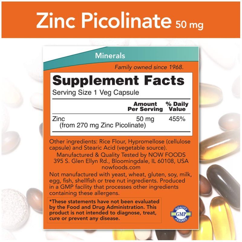 Now Foods - Zinc Picolinate 50 mg 120 Veg Capsules