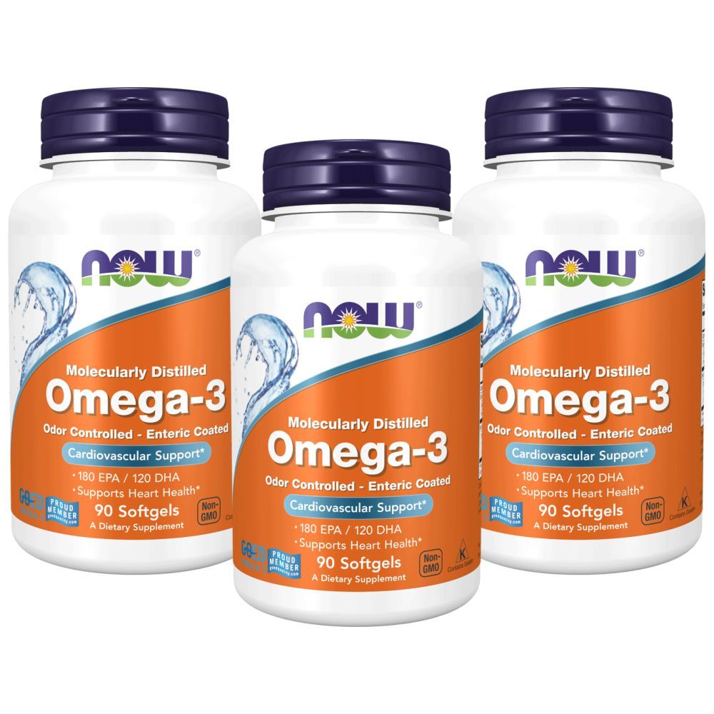 Now Foods Omega-3, Enteric Coated 90 Softgels Pack of 3