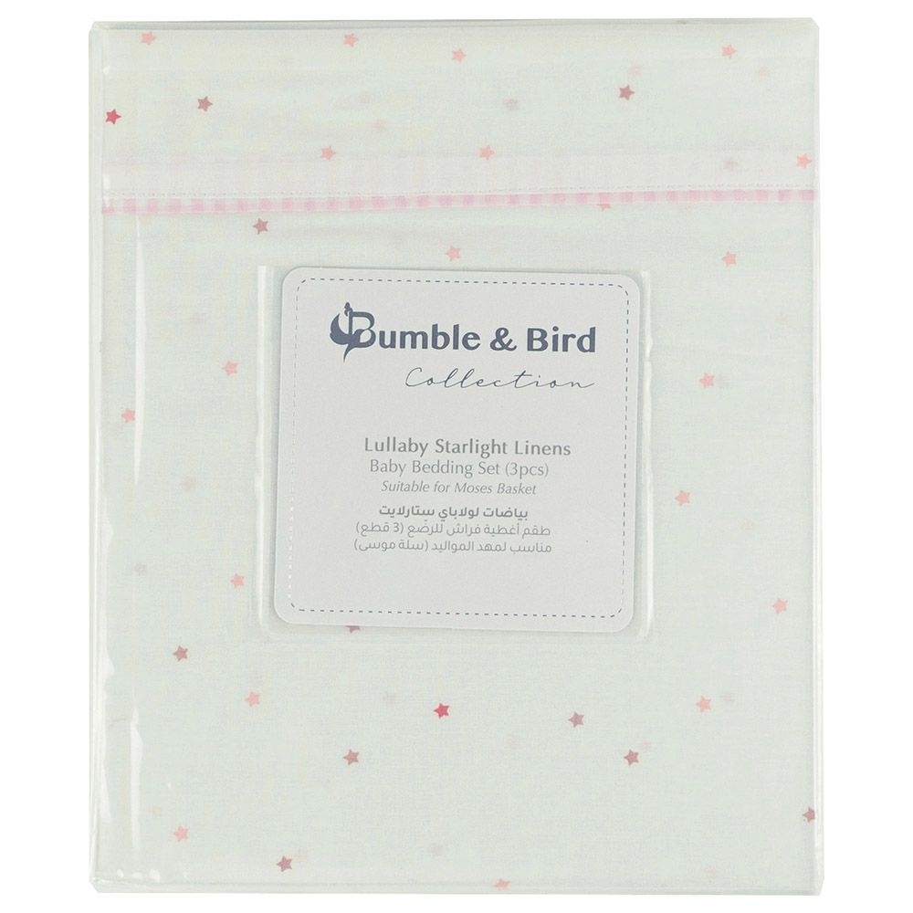 Bumble & Bird - Lullaby Starlight Baby Bedding Set For Moses Basket - 3pcs - Pink (Exclusive)