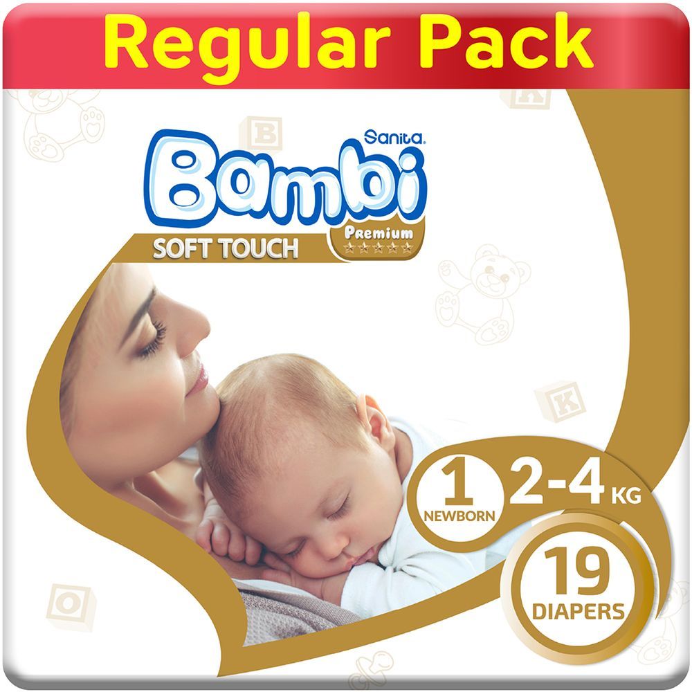 Sanita Bambi Baby Diapers Regular, New Born, 2-4KG,19Count