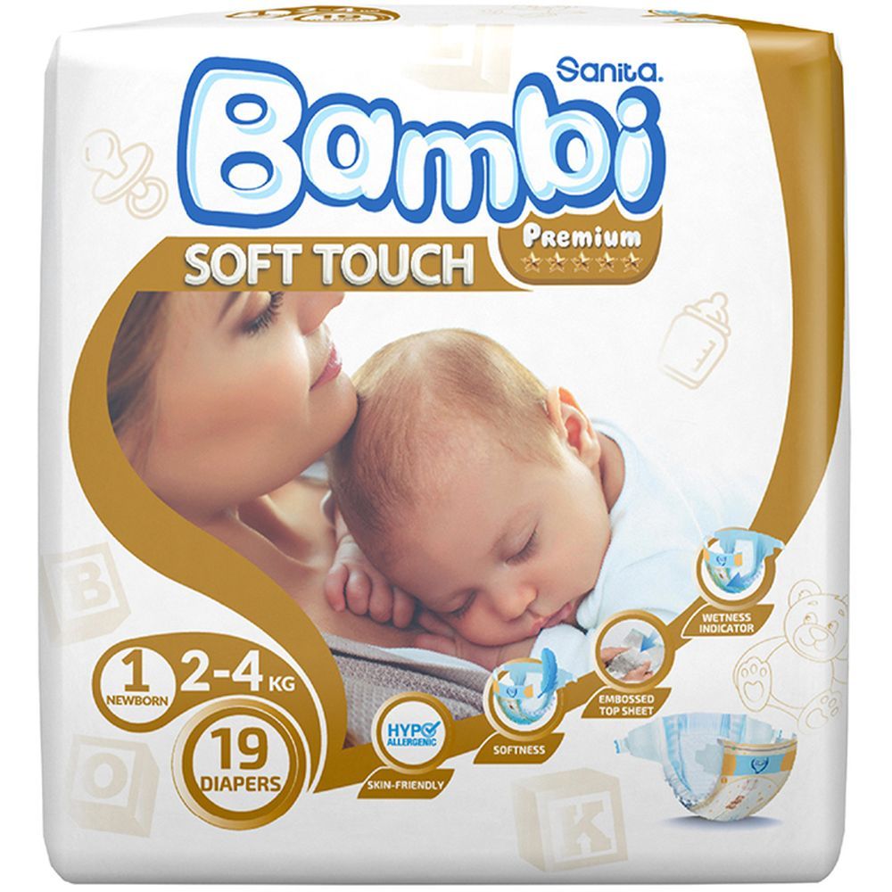 Sanita Bambi Baby Diapers Regular, New Born, 2-4KG,19Count