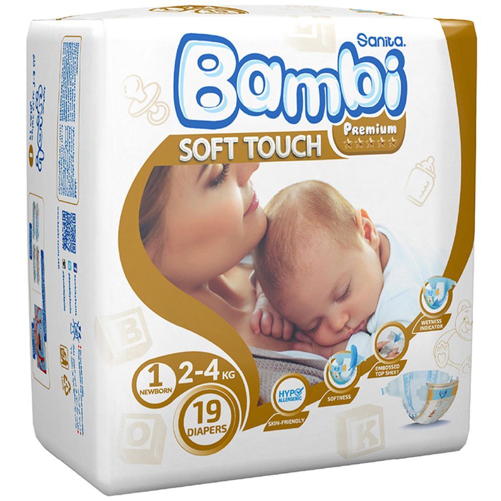 Sanita Bambi Baby Diapers Regular, New Born, 2-4KG,19Count