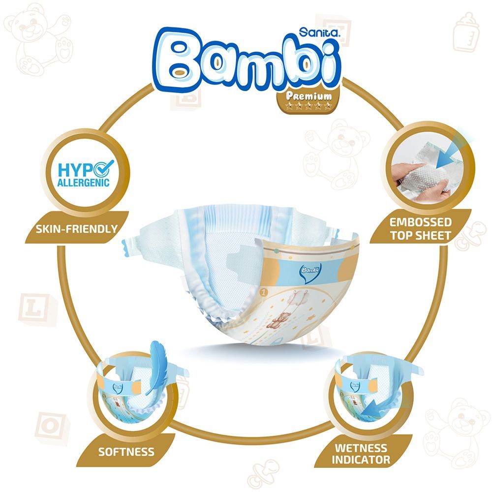 Sanita Bambi Baby Diapers Regular, New Born, 2-4KG,19Count