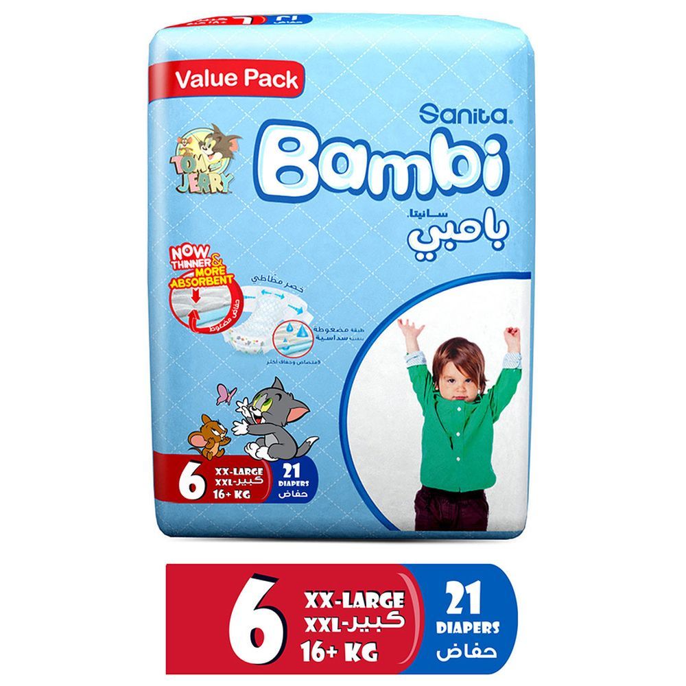 Sanita Bambi Baby Diapers Value,XX-Large,16+kg,21Count