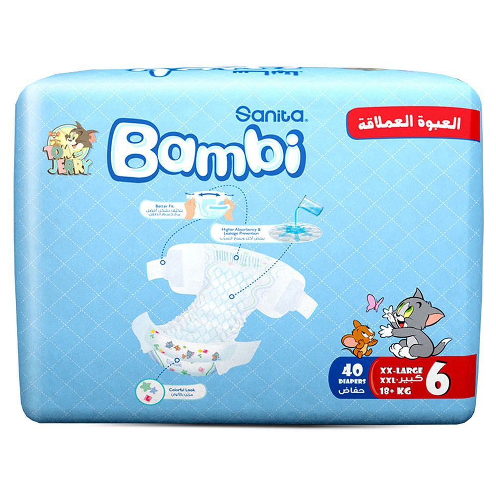 Sanita Bambi Baby Diapers Jumbo,XX-Large,+16 KG, 40 Count