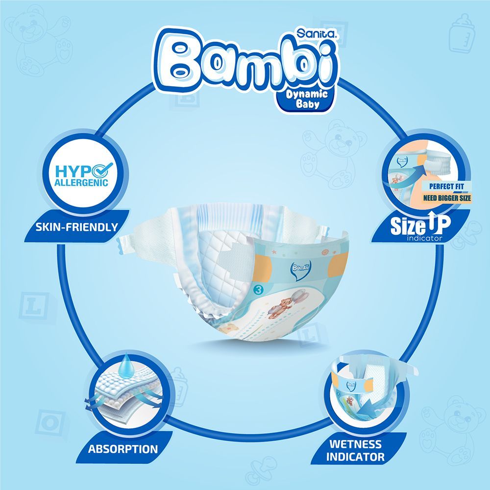 Sanita Bambi Baby Diapers Regular, Medium, 5-9KG, 15Count