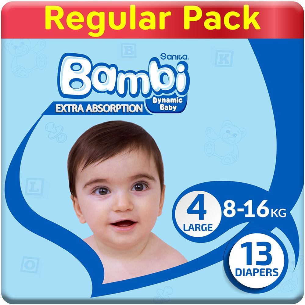 Sanita Bambi Baby Diapers Regular,Large, 8-16KG, 13Count