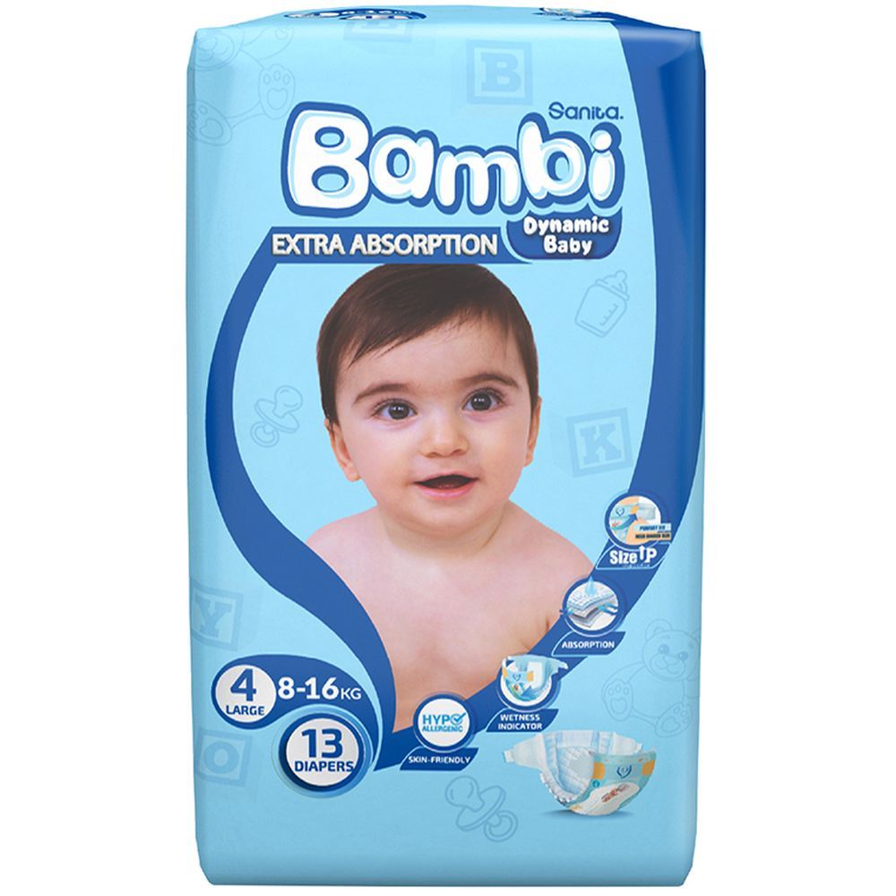 Sanita Bambi Baby Diapers Regular,Large, 8-16KG, 13Count