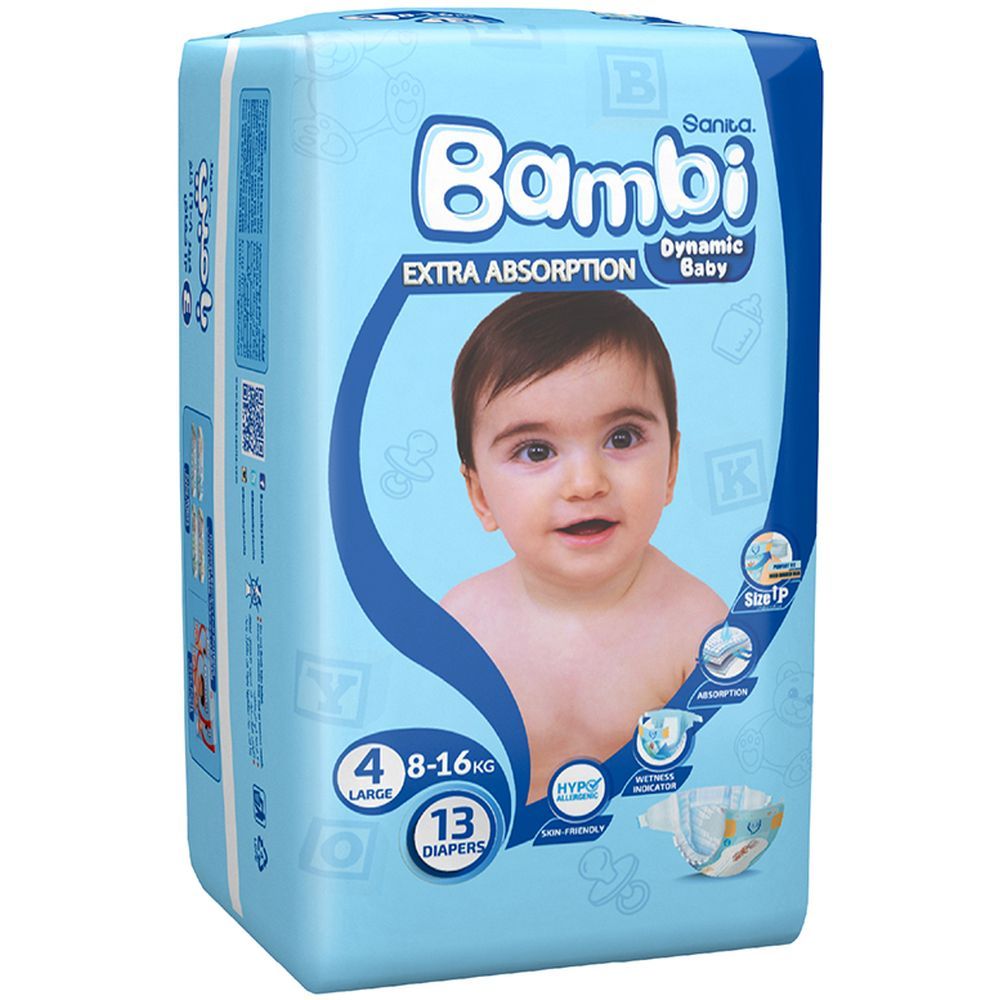 Sanita Bambi Baby Diapers Regular,Large, 8-16KG, 13Count