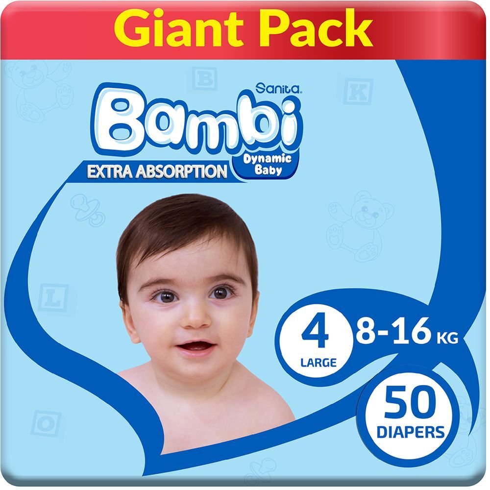 Sanita Bambi Baby Diapers Giant,Large,8-16KG,50Count