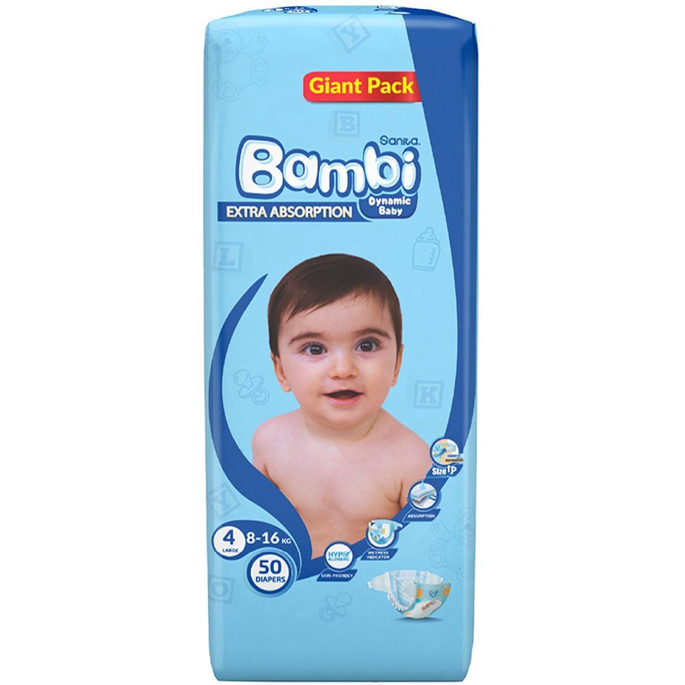 Sanita Bambi Baby Diapers Giant,Large,8-16KG,50Count