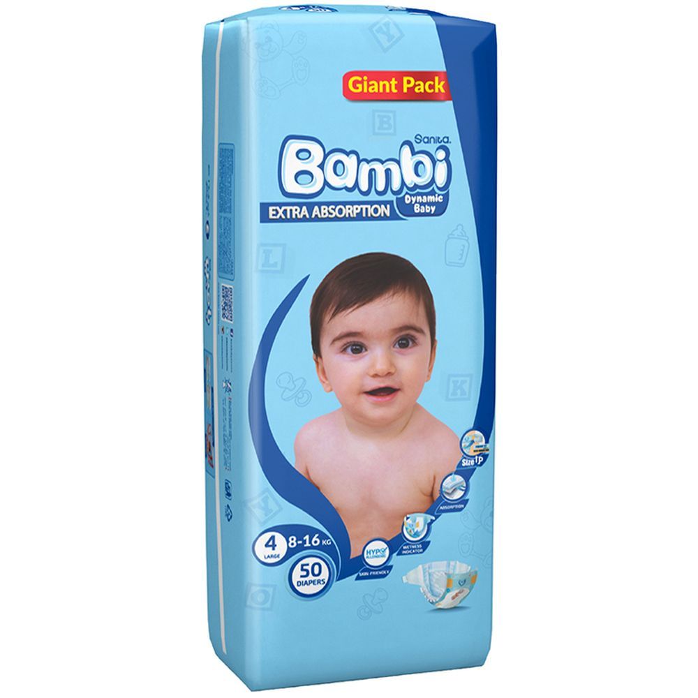 Sanita Bambi Baby Diapers Giant,Large,8-16KG,50Count