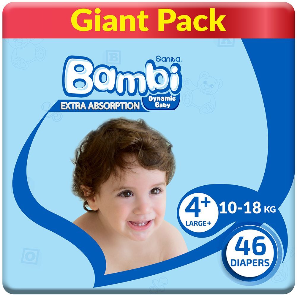 Sanita Bambi Baby Diapers Giant,Large+,10-18KG,46Count