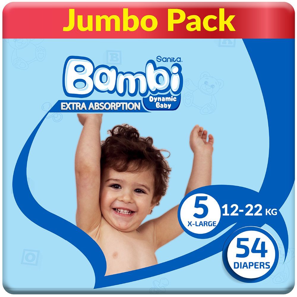 Sanita Bambi Baby Diapers Jumbo,X-Large,12-22KG,54Count