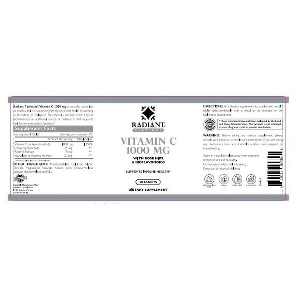 Radiant Platinum - Vitamin C 1000Mg Rosehips 90 Tablets