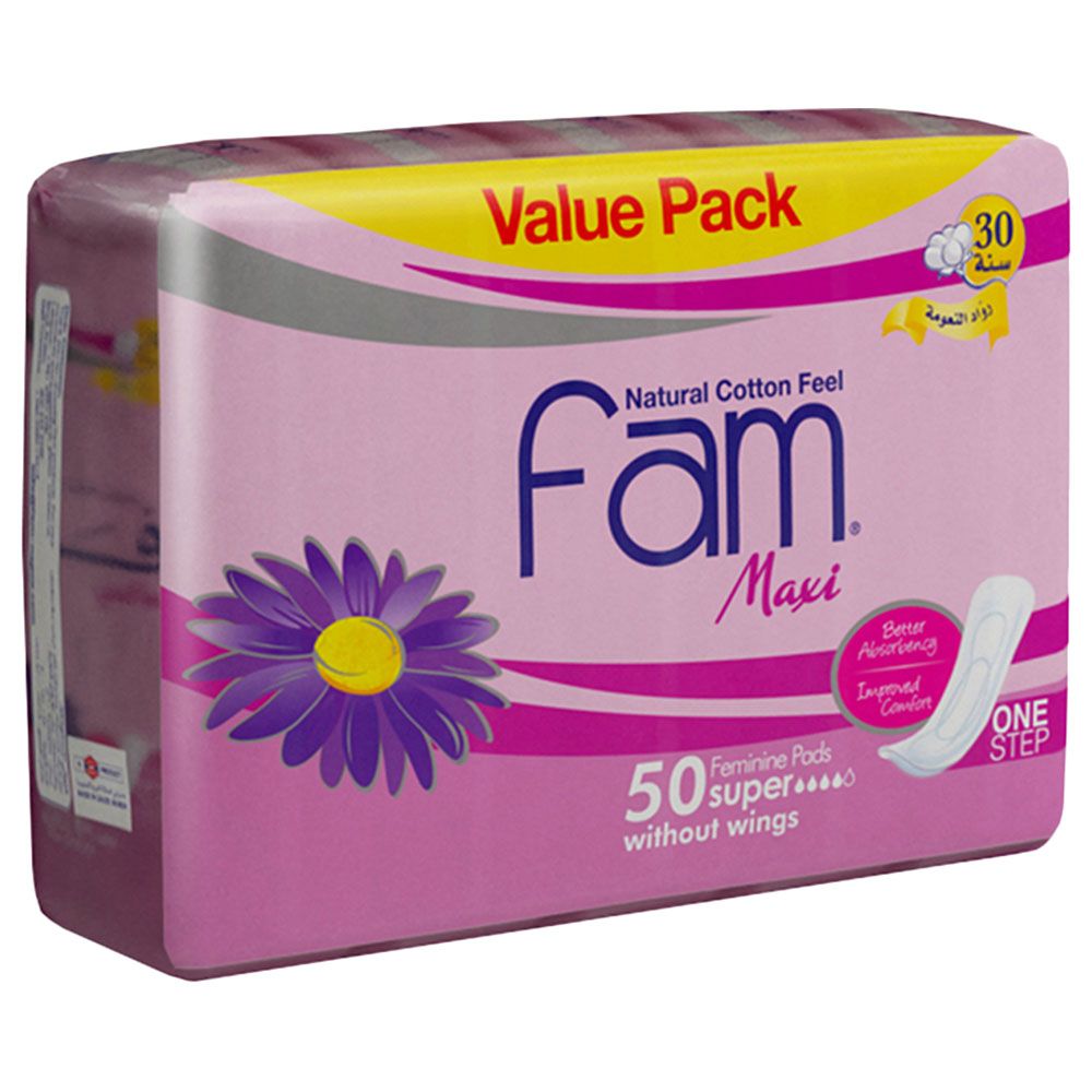 Fam One Step Maxi Thick Non-Wings Super Sanitary Pads 50pcs