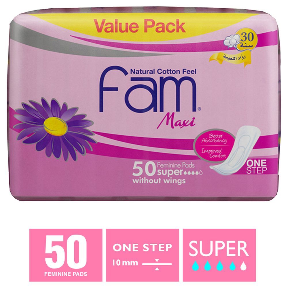 Fam One Step Maxi Thick Non-Wings Super Sanitary Pads 50pcs