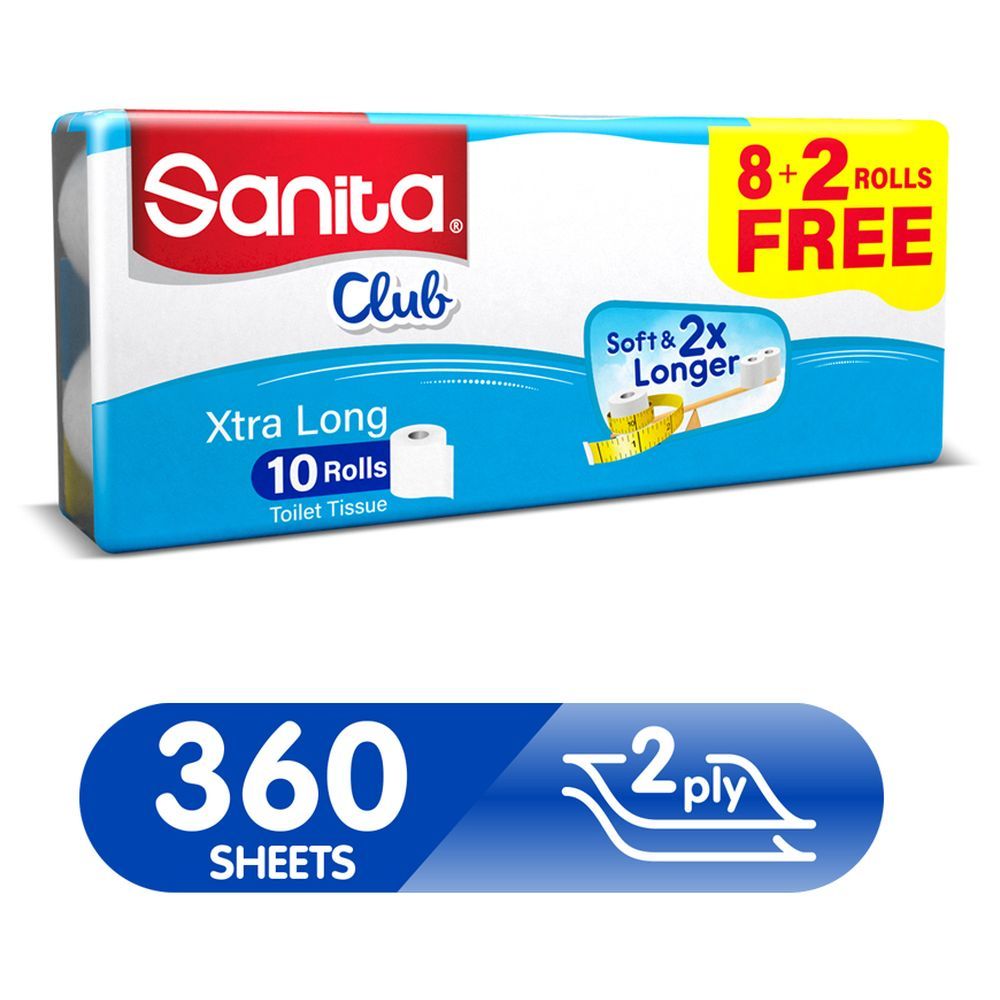 Sanita Club Toilet Tissue Plain Pack Of 10 Rolls 2 Ply