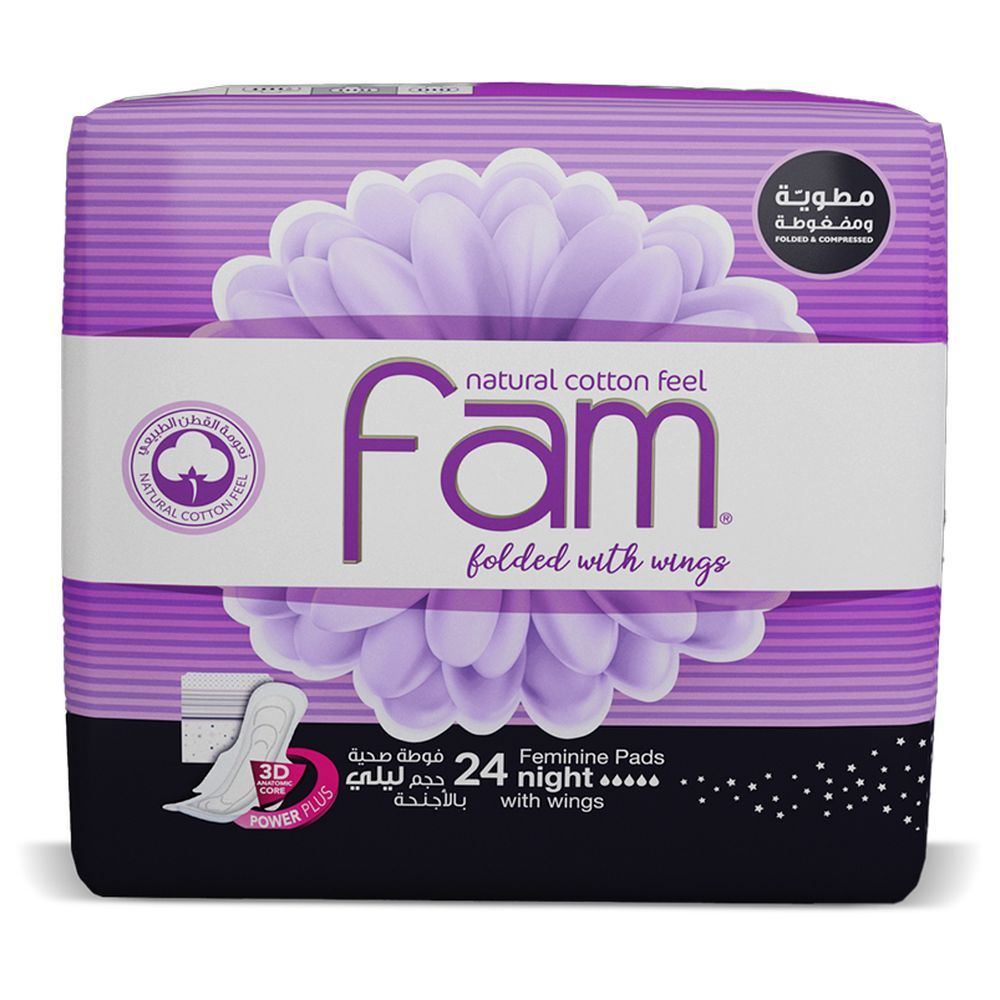 Fam Maxi Thick Folded w/ Wings Night Sanitary Pads 24 Pads