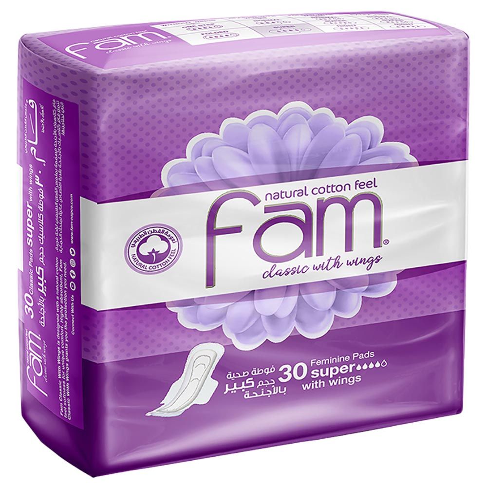 Fam - Sanitary Pads Maxi Classic With Wings Super - 30 Pads