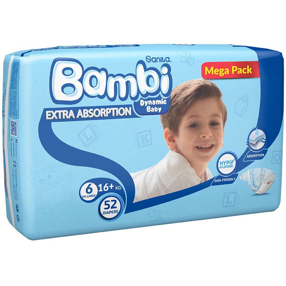 Sanita Bambi - Baby Diapers Mega Pack - Size 6 - XX Large - 16 Kg - 52 Pcs