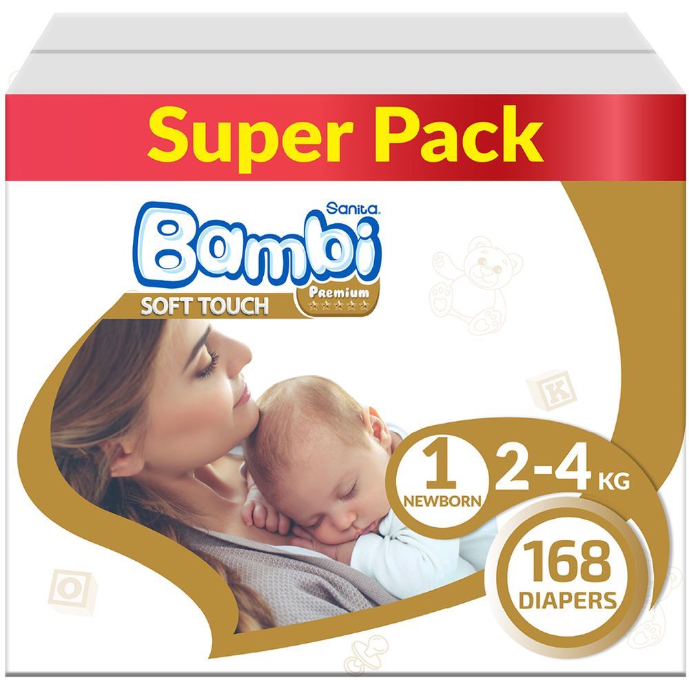 Sanita Bambi - Baby Diapers Super Pack - Size 1 - New Born - 2-4 Kg - 168 Pcs