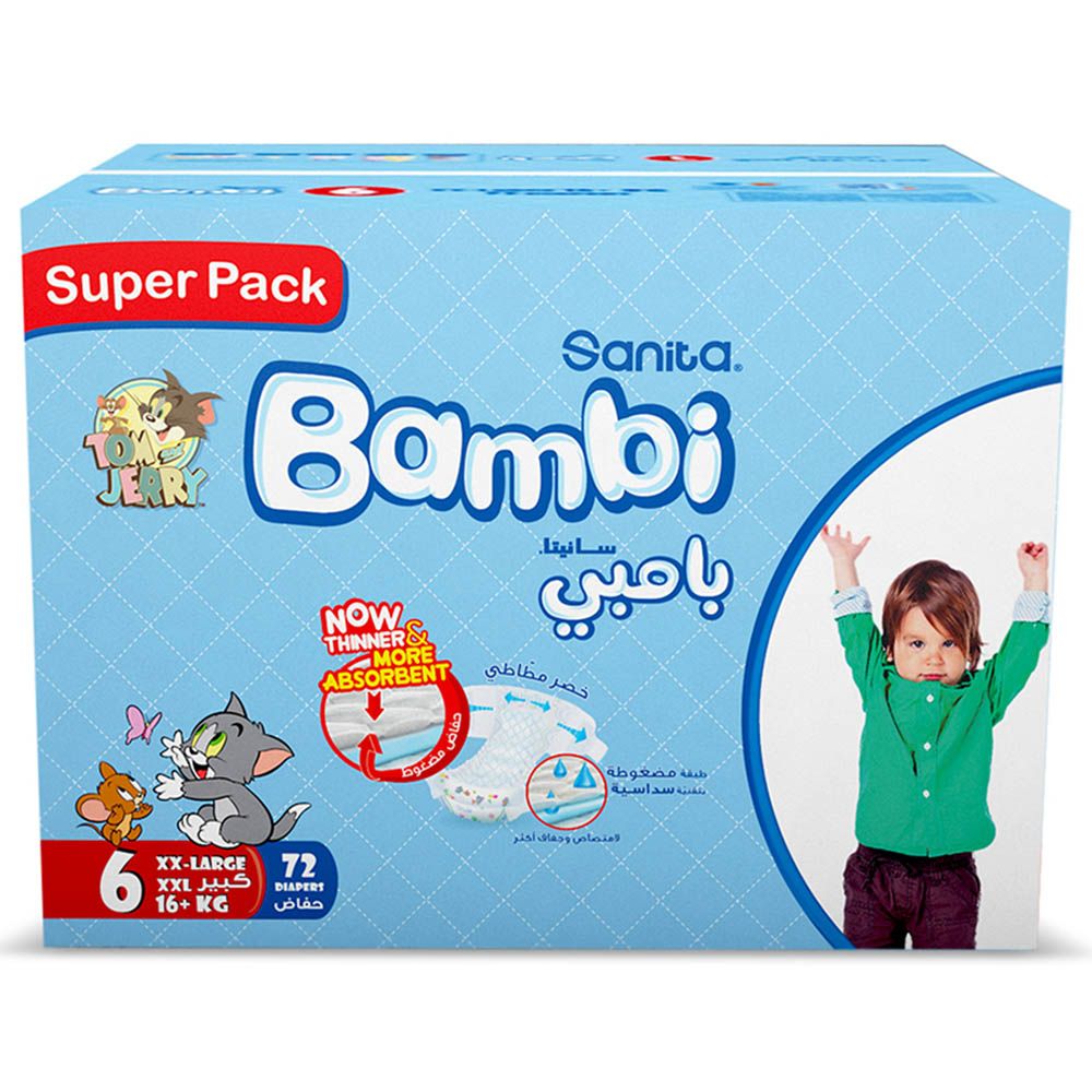 Sanita Bambi - Baby Diapers Super Pack - Size 6 - XX Large - 16 Kg - 72 Pcs