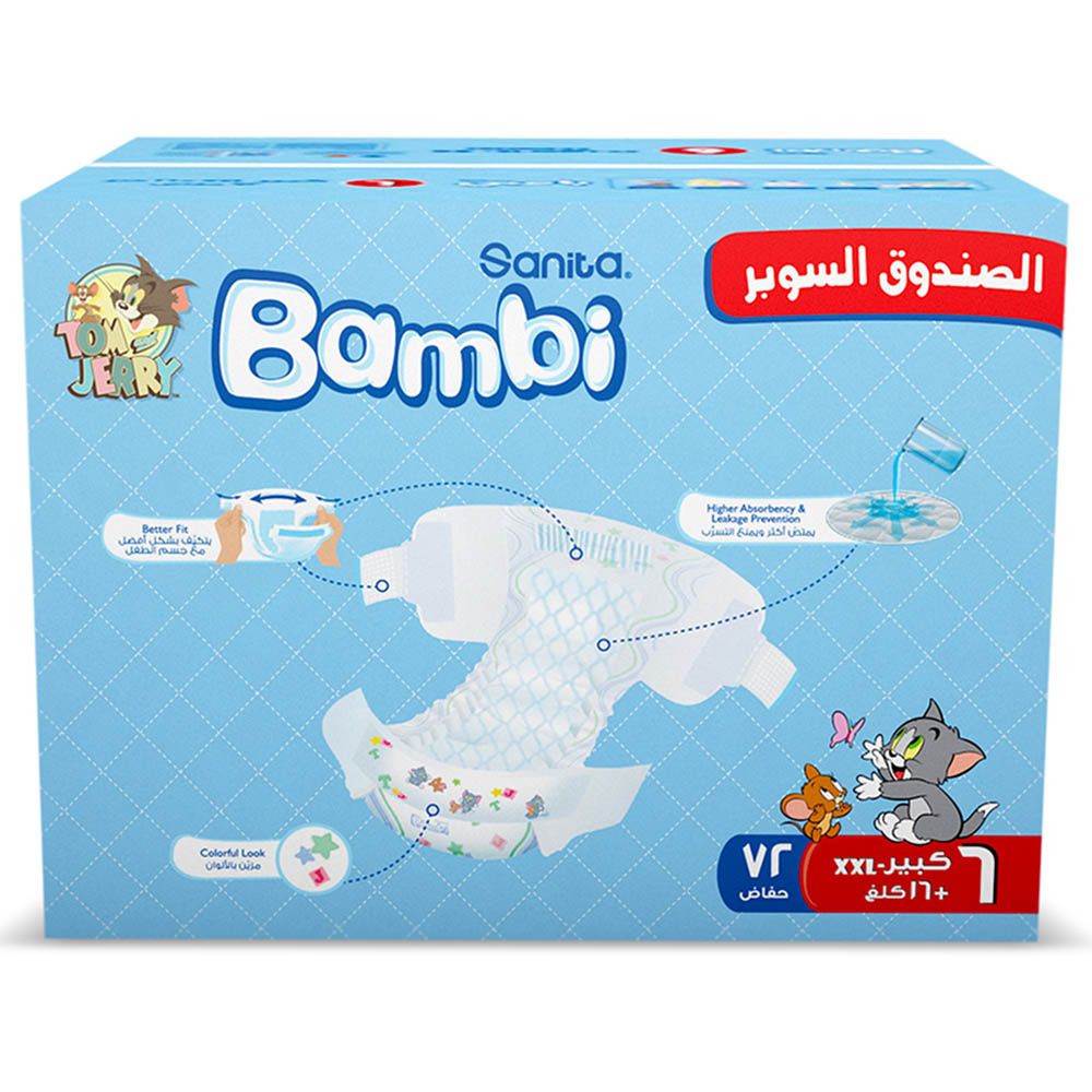 Sanita Bambi - Baby Diapers Super Pack - Size 6 - XX Large - 16 Kg - 72 Pcs