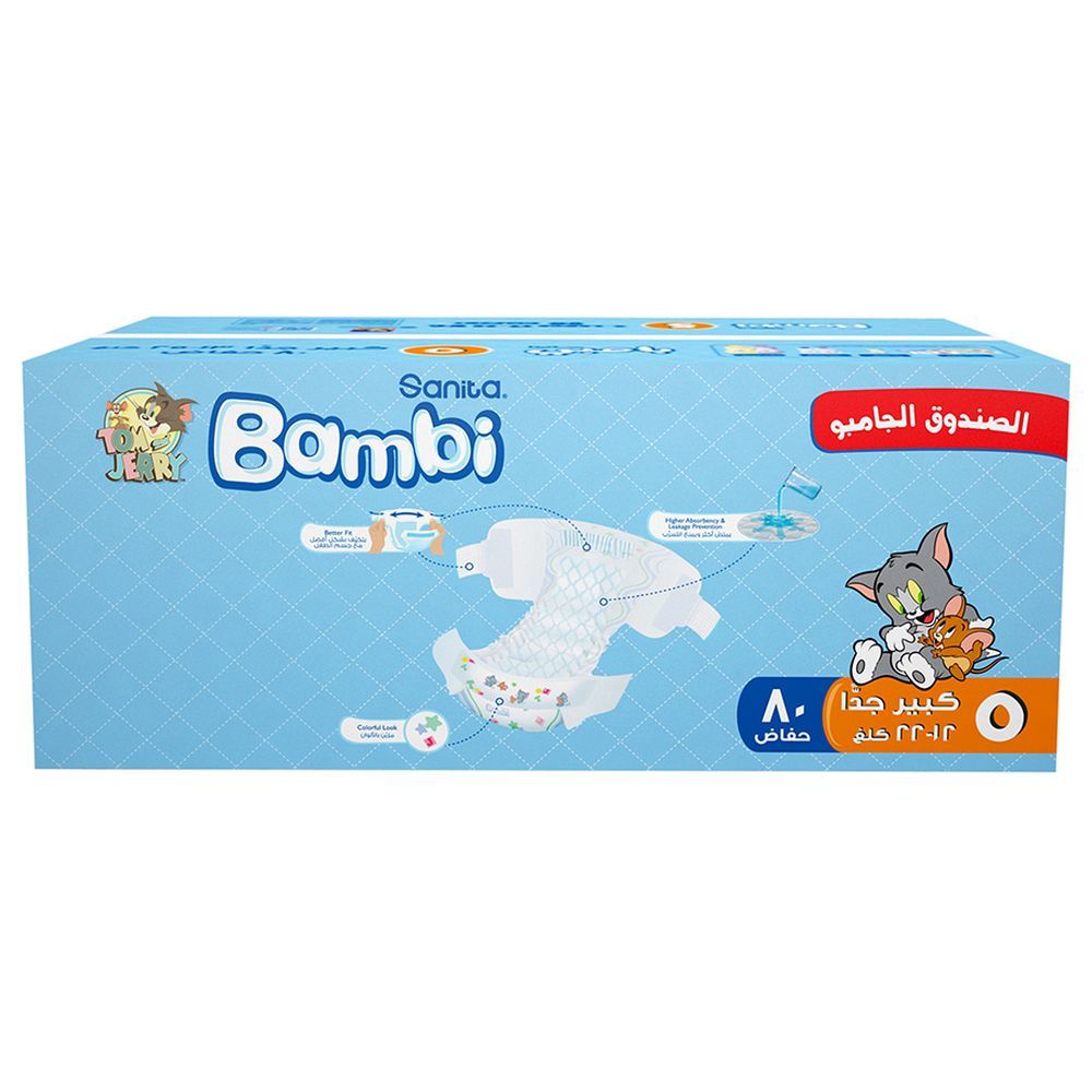 Sanita Bambi - Baby Diapers Jumbo Box Size 5, X-Large, 12-22 KG, 80 Count