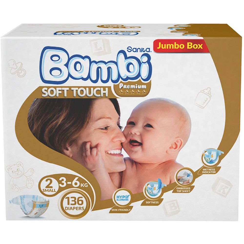 Sanita Bambi - Baby Diapers Jumbo Box - Size 2 - Small - 3-6 Kg - 136 Pcs