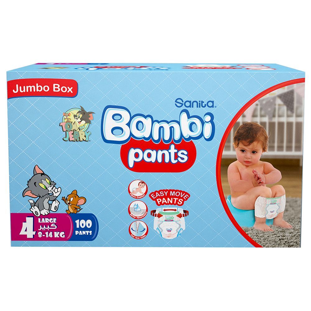 Sanita Bambi - Pants Jumbo Box Size 4 Large 8-14KG 100 Count