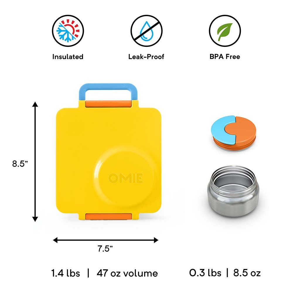 OmieBox - 2nd Gen 3 Compartments Kids Bento Box with Insulated Thermos-Sunshine