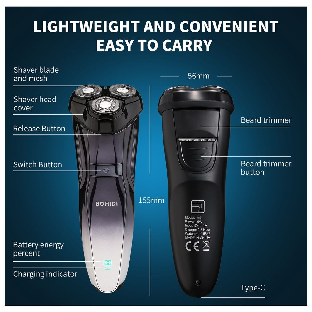 بوميدي - ماكينة حلاقة وتشذيب اللحية الكهربائية M5 - أسود