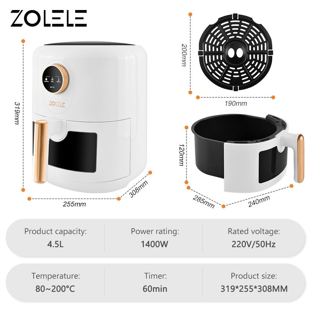 Zolele - ZA004 Electric Air Fryer - 4.5L - 1400W - White